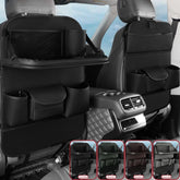 1pc Leather Car Backseat Organizer with Foldable Tray – Kick Mat, Tablet Holder & Multi-Pocket Storage for SUV, Truck, Sedan | OOLVS