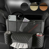 Diamond Grid Faux Leather Seat-Gap Organizer – Large Capacity Purse & Console Double-sided Storage Bag Between Seats with Tissue Pockets & Phone Holder | OOLVS