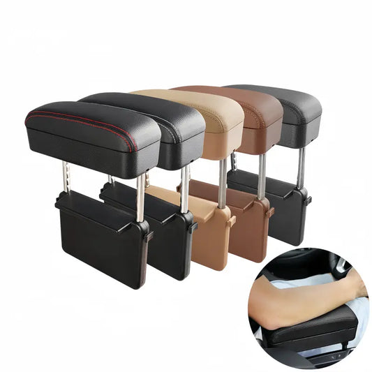 Adjustable car armrest organizer pad and elbow support extender on center console