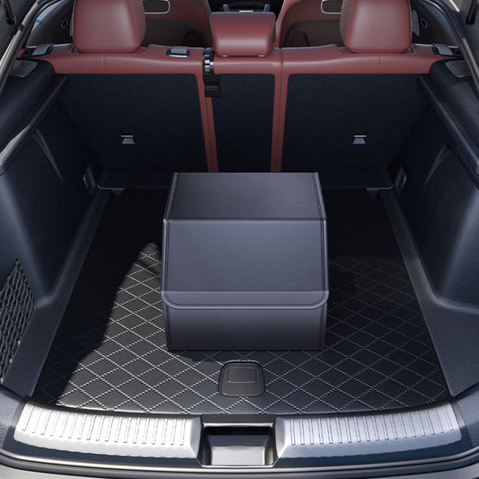 PU leather car trunk organizer with lid holding wet sports gear in a car boot