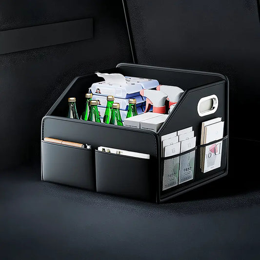 Trunk crate holding a cooler and blanket for a park picnic