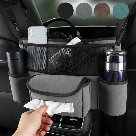 Suede car seat gap storage bag between front seats, clean napped finish
