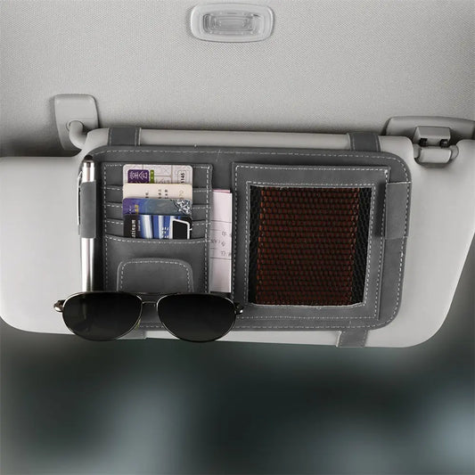 Suede and PU leather car sun visor organizers side by side showing material difference
