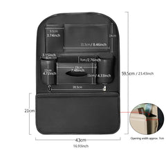Car Seat Back Organizer with Kick Mat – PU Leather Multi-Pocket Backseat Storage Bag with Cup Holder for Travel & Universal Vehicle Use | OOLVS