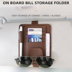 منظم واقي الشمس للسيارة - حامل نظارات متعدد الجيوب من الجلد الصناعي مع مساحة لتخزين البطاقات والأقلام والفواتير