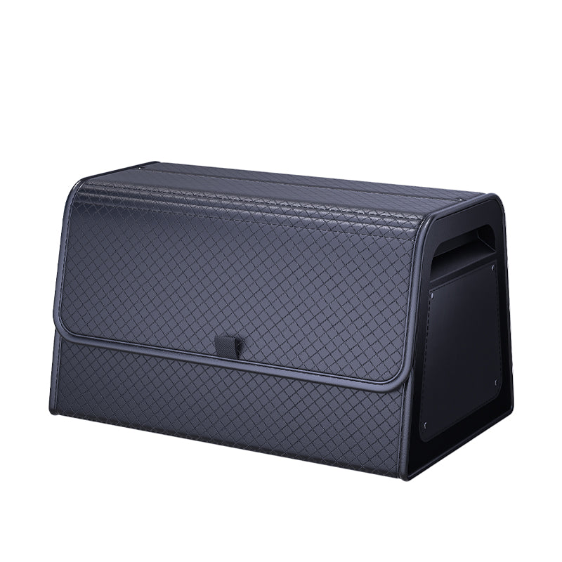 Car Trunk Organizer with Adjustable Dividers & 4-Point Magnetic Closure – PU Leather, Reinforced ABS Frame, Fits SUV, Sedan, and Home Use