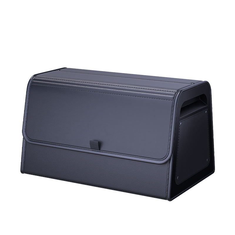 Car Trunk Organizer with Adjustable Dividers & 4-Point Magnetic Closure – PU Leather, Reinforced ABS Frame, Fits SUV, Sedan, and Home Use
