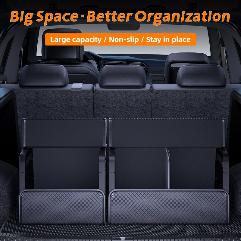 Car Trunk Organizer with Adjustable Dividers & 4-Point Magnetic Closure – PU Leather, Reinforced ABS Frame, Fits SUV, Sedan, and Home Use