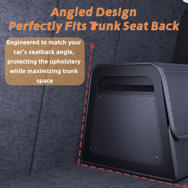 Car Trunk Organizer with Adjustable Dividers & 4-Point Magnetic Closure – PU Leather, Reinforced ABS Frame, Fits SUV, Sedan, and Home Use