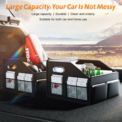 Car Trunk Organizer Storage Box PU Leather Vehicle Folding Collapsible Cargo Boot Organiser Box For SUV MPV Auto Seat Back Box