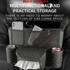 Organizer Celah Kursi Kulit Imitasi Motif Kotak Berlian – Tas Penyimpanan Dua Sisi Kapasitas Besar untuk Antara Kursi dengan Kantong Tisu & Tempat Ponsel | OOLVS