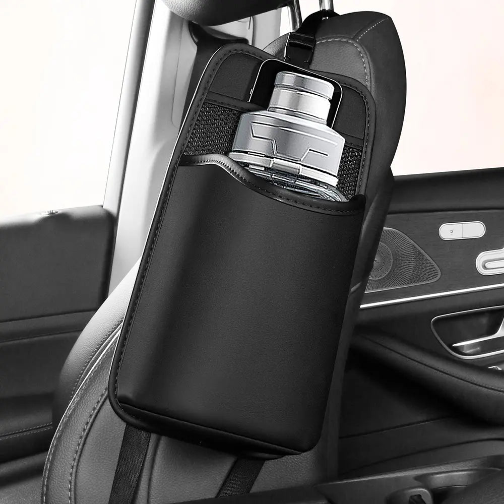 Organizer Samping Jok Mobil Kulit PU – Tas Penyimpanan Gantung dengan Tempat Tisu & Botol, Kantong Jala untuk Ponsel & Pulpen | OOLVS