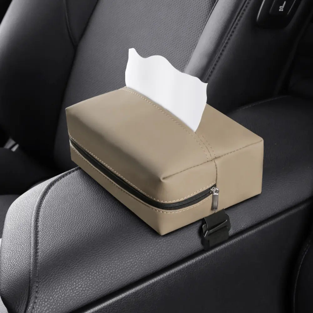 PU Leather Car Tissue Holder – Small Hanging Napkin Box with Elastic Band, Universal Fit for Sun Visor & Armrest | OOLVS