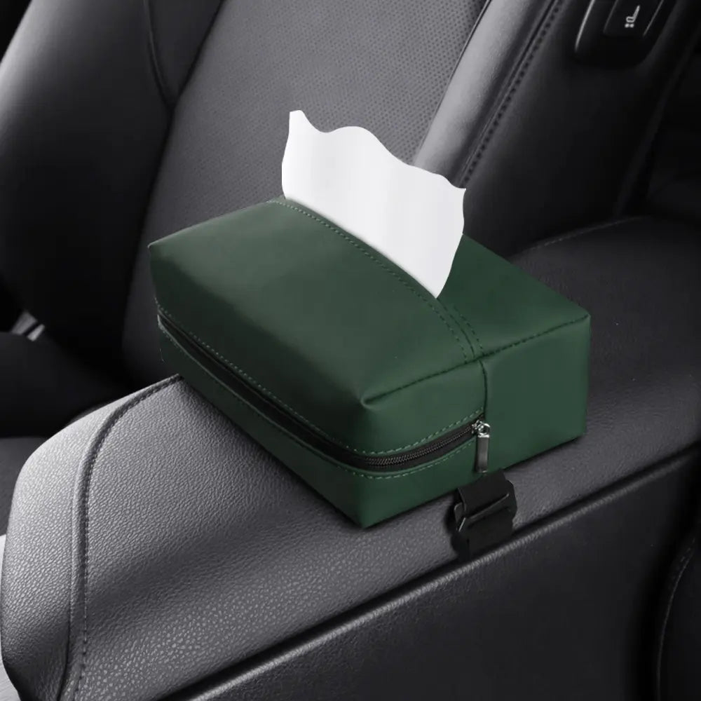 PU Leather Car Tissue Holder – Small Hanging Napkin Box with Elastic Band, Universal Fit for Sun Visor & Armrest | OOLVS