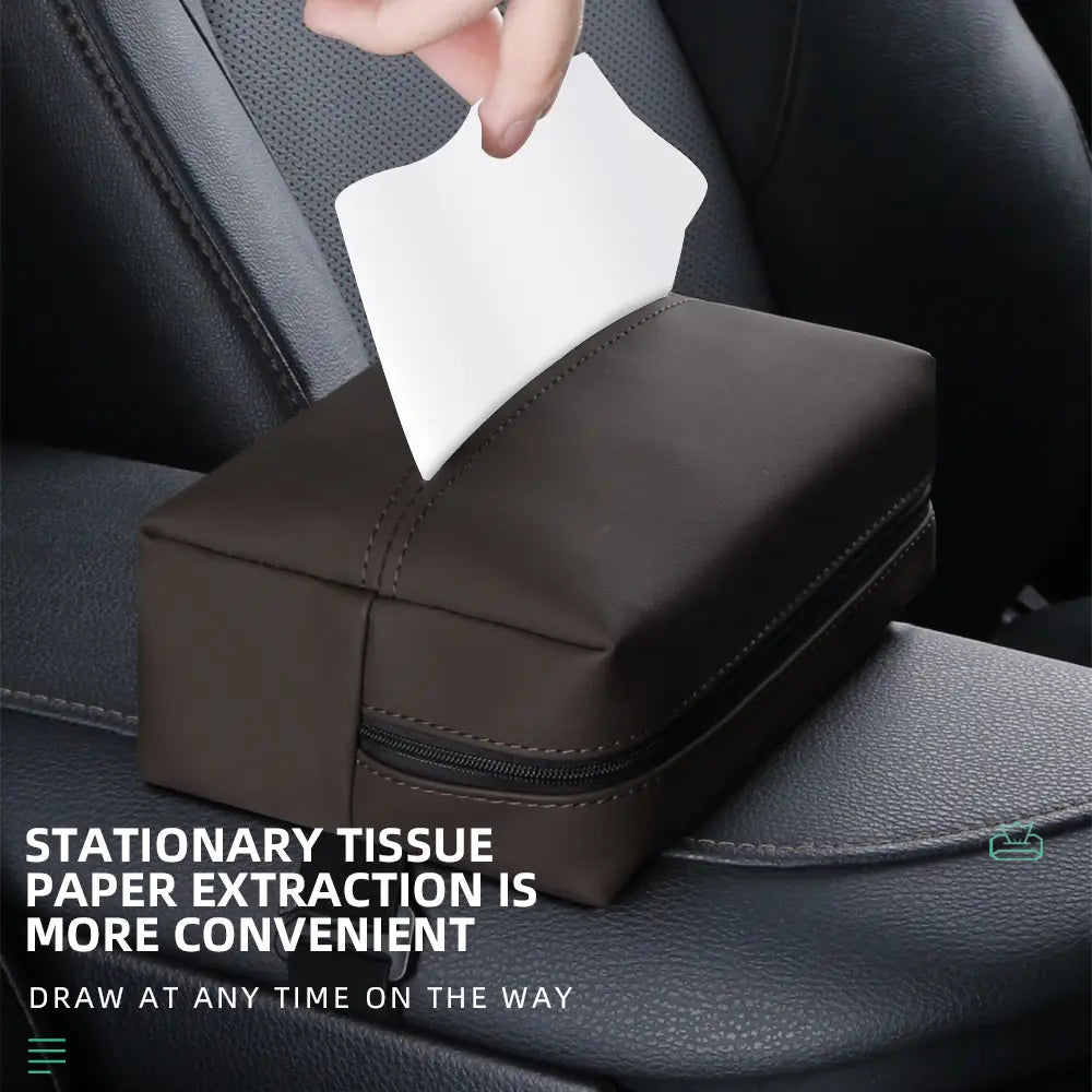 PU Leather Car Tissue Holder – Small Hanging Napkin Box with Elastic Band, Universal Fit for Sun Visor & Armrest | OOLVS