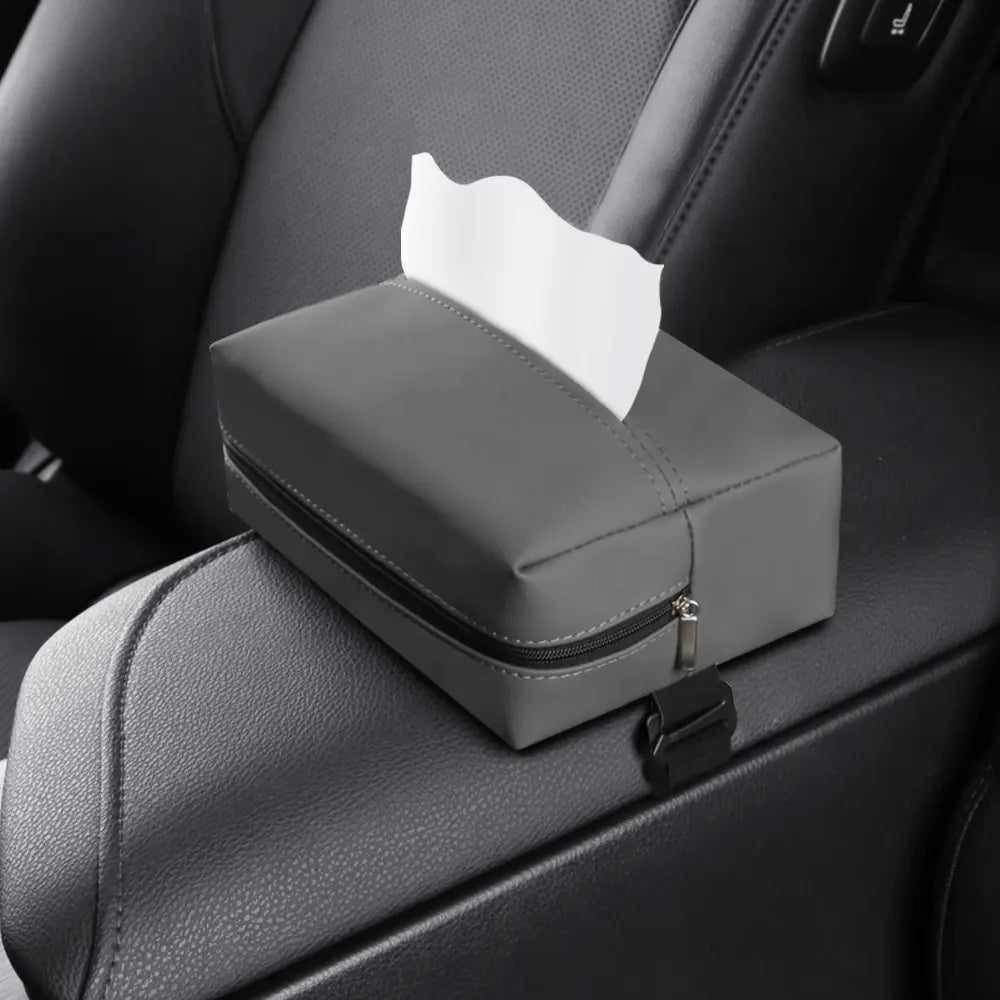 PU Leather Car Tissue Holder – Small Hanging Napkin Box with Elastic Band, Universal Fit for Sun Visor & Armrest | OOLVS