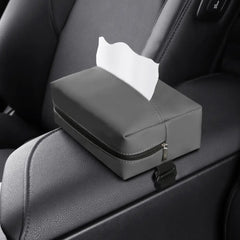 PU Leather Car Tissue Holder – Small Hanging Napkin Box with Elastic Band, Universal Fit for Sun Visor & Armrest | OOLVS