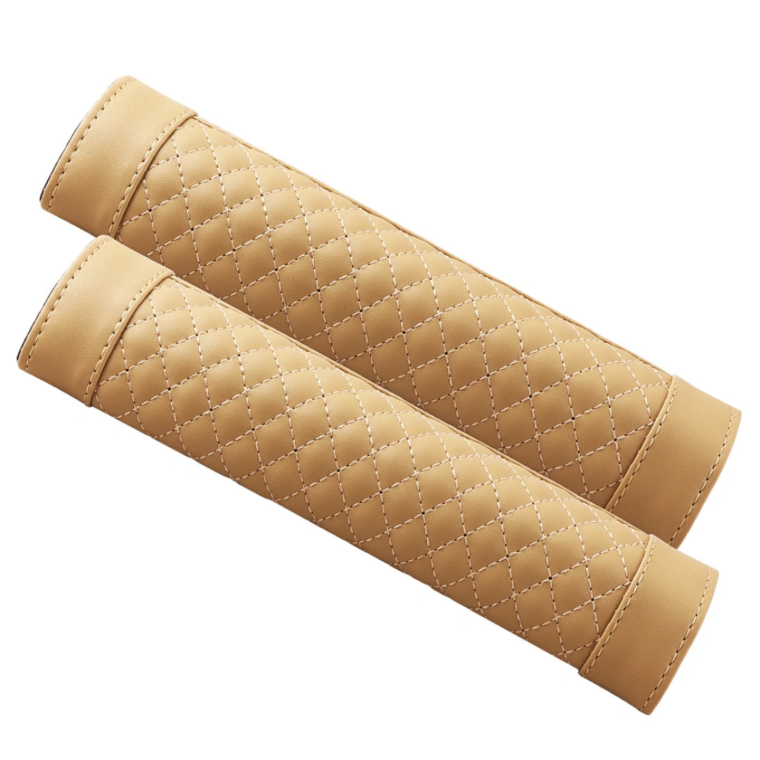 1 Pair Plaid Design Soft Leather Car Seat Belt Cover Pads | Breathable Shoulder for All Seasons | Universal Fit for Kids & Adults - OOLVS