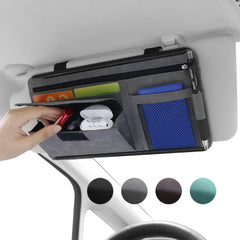 منظم واقي الشمس من جلد الغزال - منظم متعدد الجيوب لتخزين واقي الشمس في السيارات وسيارات الدفع الرباعي مع حاملات للبطاقات والنظارات | OOLVS