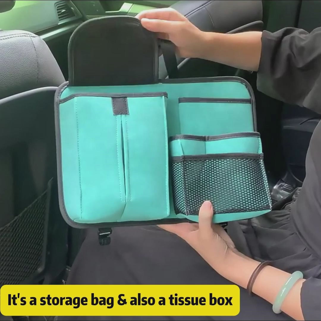 Car Backseat Organizer with Tissue Box – Multi-Pocket Premium PU Leather Hanging Storage for Universal Vehicle Travel Accessories